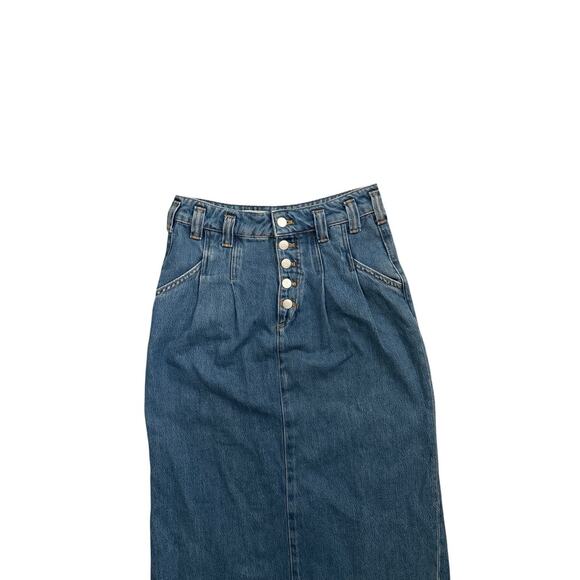 Anthropologie Pilcro Denim Jean Midi Skirt Raw Hem Pleated Buttons Size 4 NEW - Picture 5 of 11